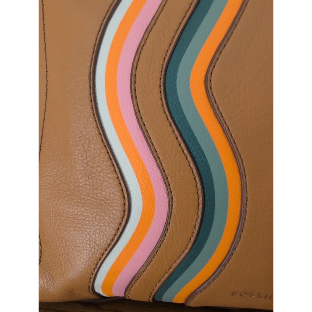 Fossil Parker Convertible Backpack Leather, Tan with Retro Wavy Stripes CUTE! - Picture 5 of 16